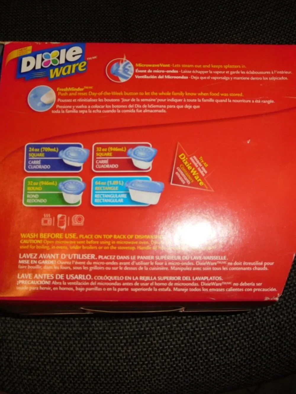 Dixie Ware 3 Count Pack Plastic Food Containers Microwave Vent 64 oz Square NEW